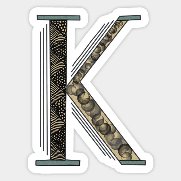 K Initial Art Deco with Doodles Sticker by donna.norton.520